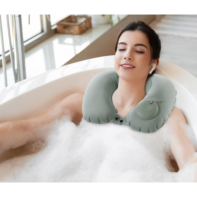 Hot Selling U-Shaped Grey Inflatable Bath Neck Cushion Soft Quickly-Drying Bathtub Pillow