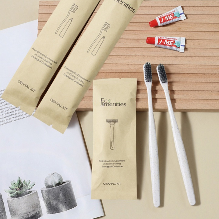 Hotel Disposable Shaving Kit - Straw Razor & 10g Shave Cream in Eco Kraft Bag