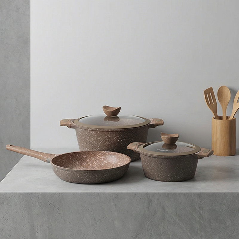 10PCS Die Casting Aluminum Non Stick Marble Induction Bottom Kitchen Ware