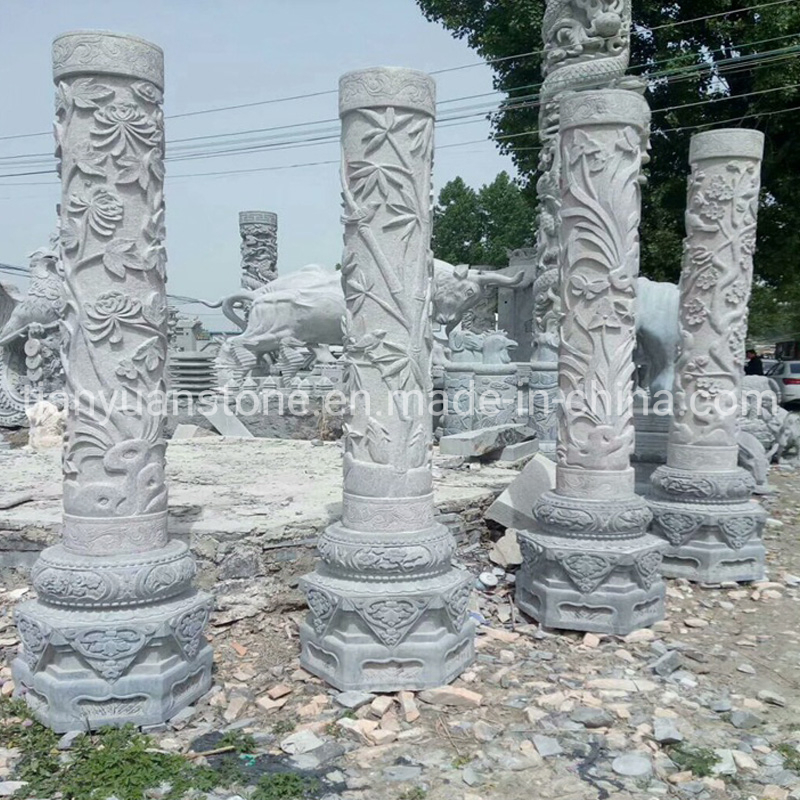 Hand Carved Large Chinese Style Marble Dragon Column Pillars Outdoor