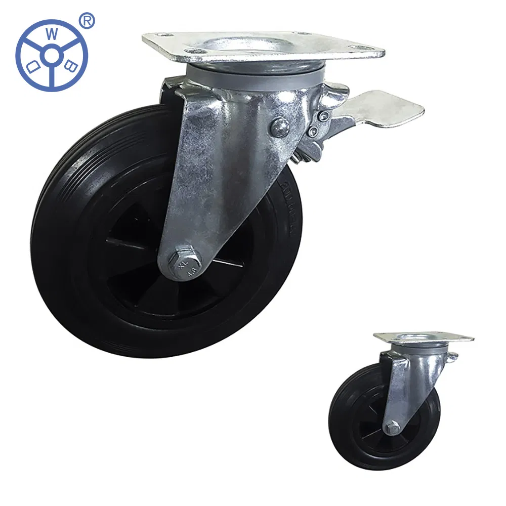 6/8 Inch Plate Casters Waste Bin Trash Can Rubber Wheels Castor Swivel with Brake