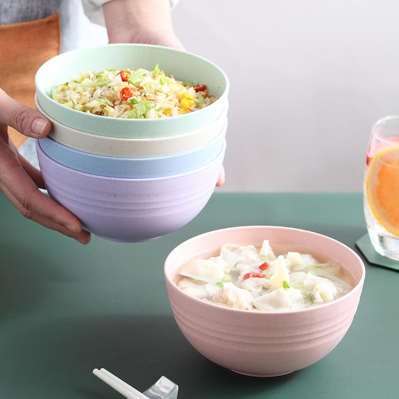 Top Seller 20/25cm Plate Bowl Eco-Friendly Wheat Straw Fiber Cutlery Dinner Set Plate Rice Soup Bowl Food Serving Round Plate 12 PCS