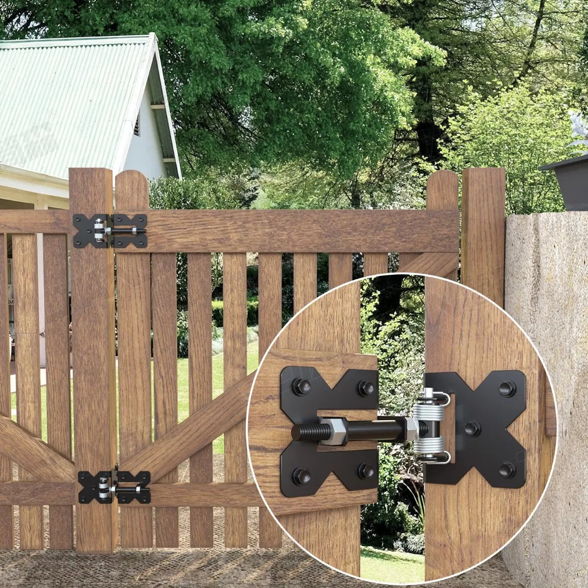 Heavy Duty PVC Vinyl Wood Fence Gate Hinges Iron Self-Closing Gate Latch Adjuster PVC Fence Gate Hinge for Wooden Vinyl PVC Fences Hinges