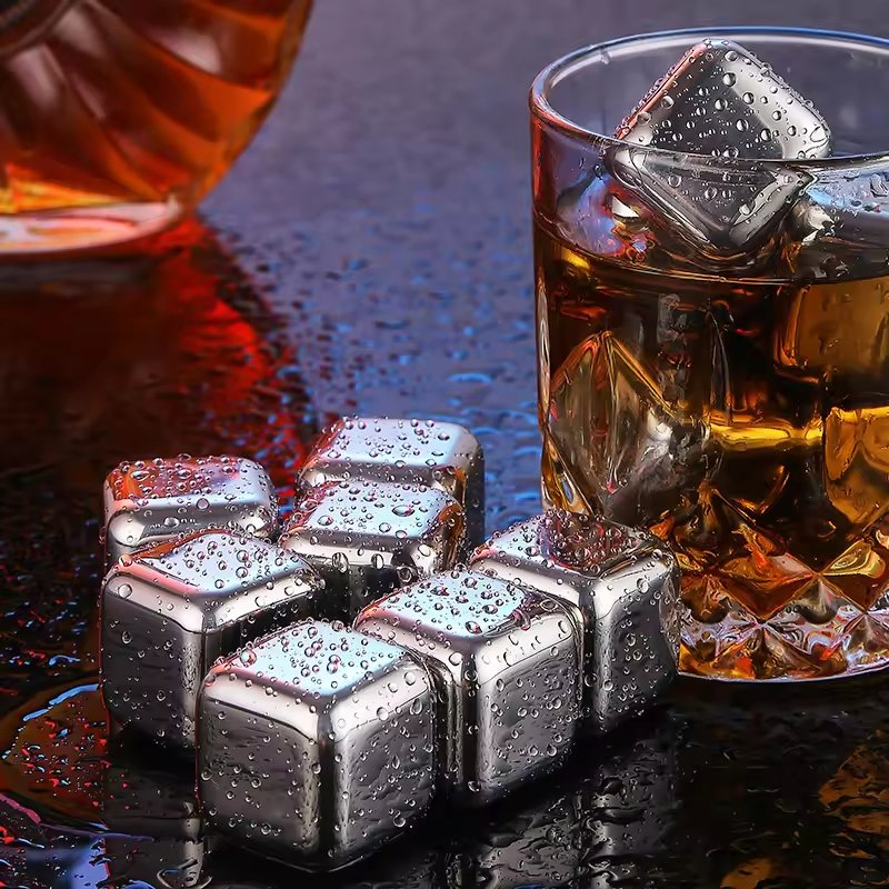 Bar Refreezable Icecubes Stainless Steel Ice Block Metal Reusable Ice Cubes for Drinks Whiskey Wine