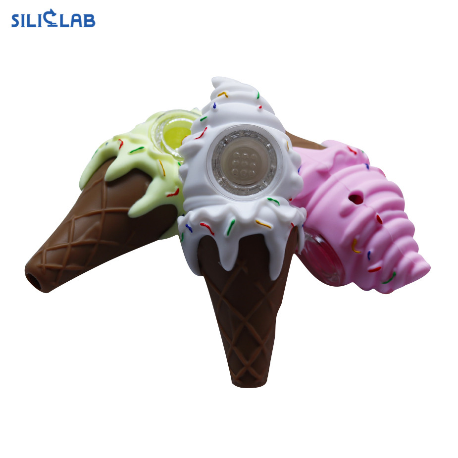 Choose Your Flavor Ice Cream Shaped Art Spoon Pocket Pipe Vape Glass Smoking Bowl Silicone Tobacco Pipe