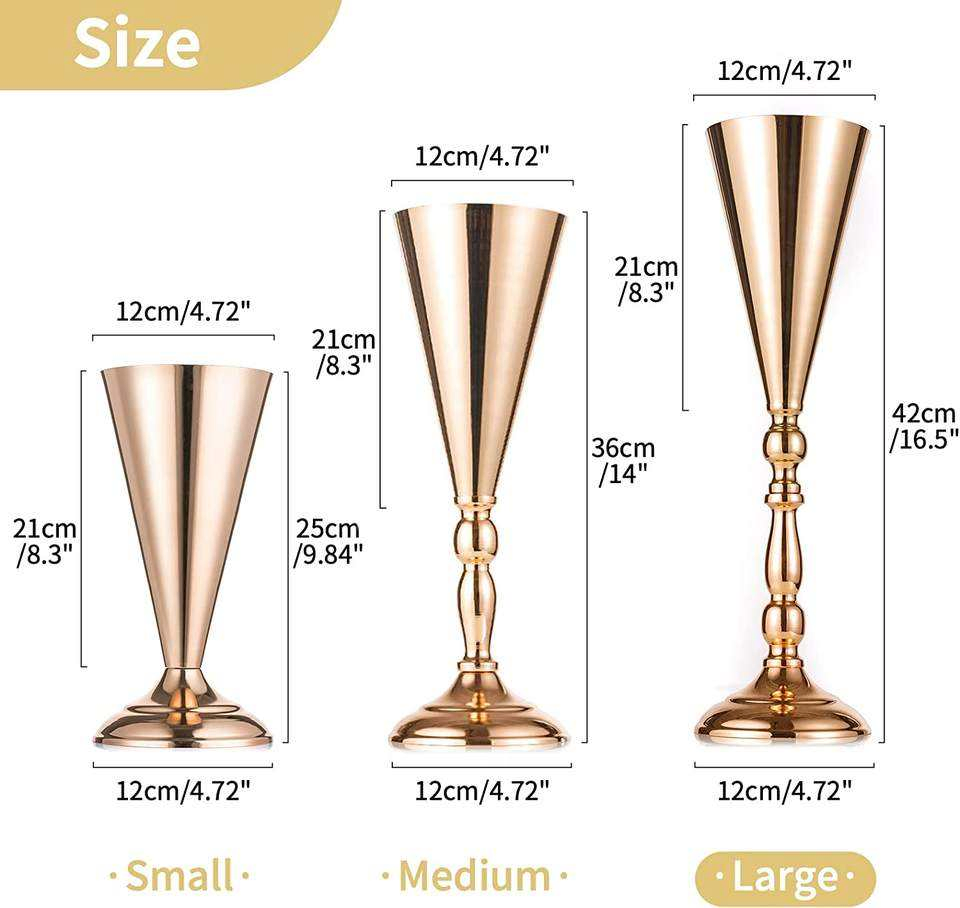 Tabletop Gold Metal Wedding Flower Trumpet Vase Table Decorative Centerpiece Artificial Flower Arrangements for Home Decoration