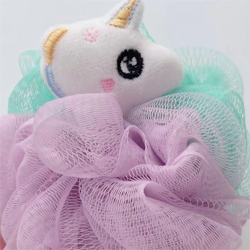Cute Unicorn Kids Bath Loofahs Balls for Baby Girls Boys Mesh Shower