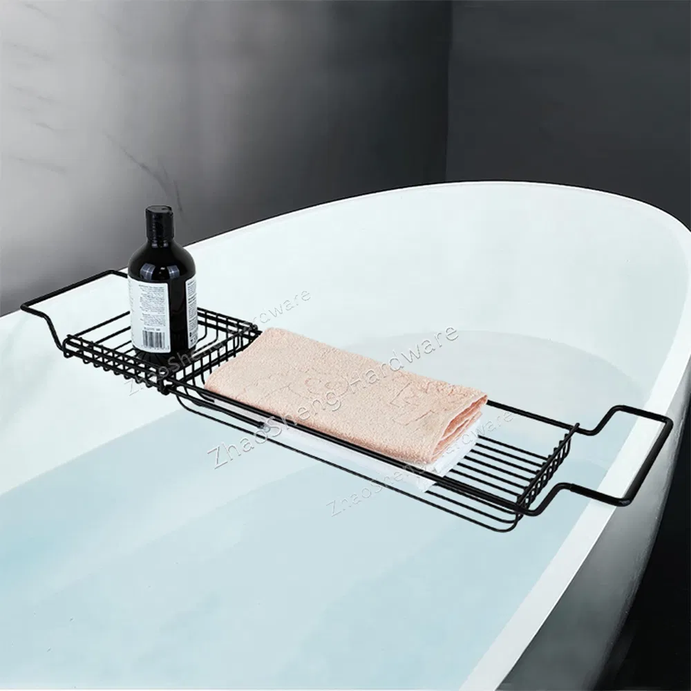 Black Metal Stainless Steel Luxury Extension Bath Storage Holder Rack Extendable Bathroom Tray Non-Slip Bathtub Caddy Bath Tray