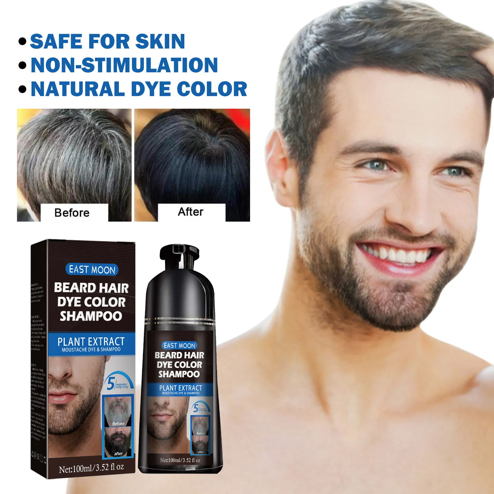 High Quality Natural Split End Dry Treatment Black Beard Color Quick Color Men's Hair and Beard Color Dye for Men
