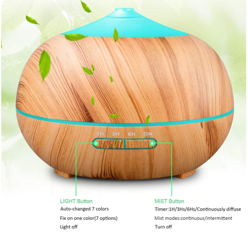 Wood Grain Fragrance Ultrasonic Aromatherapy Aroma Essential Oil Diffuser LED Colorful Lights