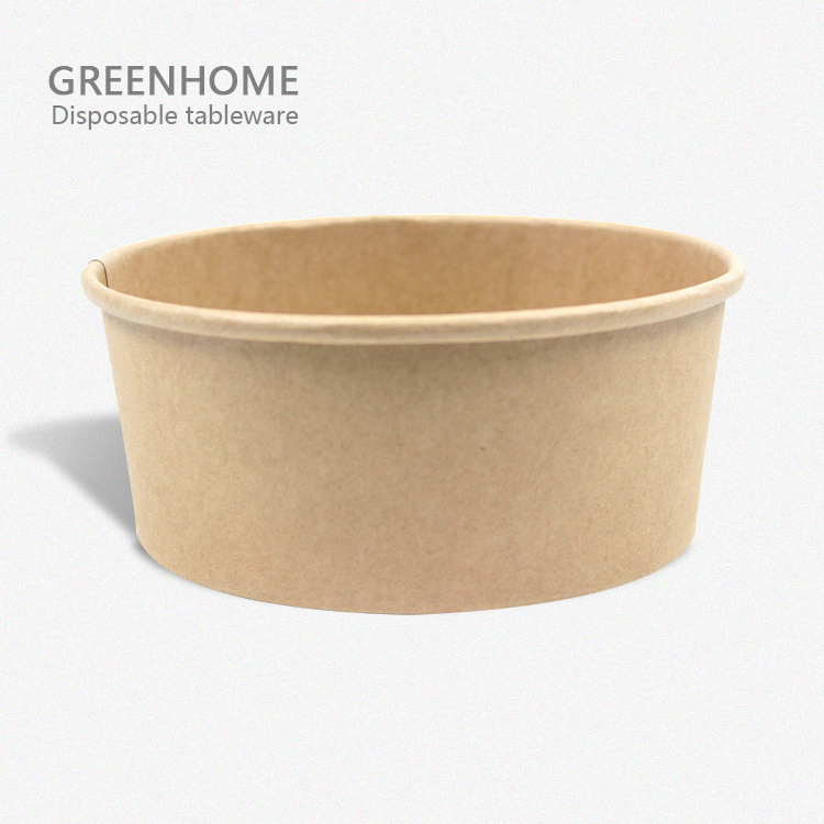 Eco-Friendly Disposable Kraft Paper Salad Bowl with Pet Lid Paper Bowl Takeaway