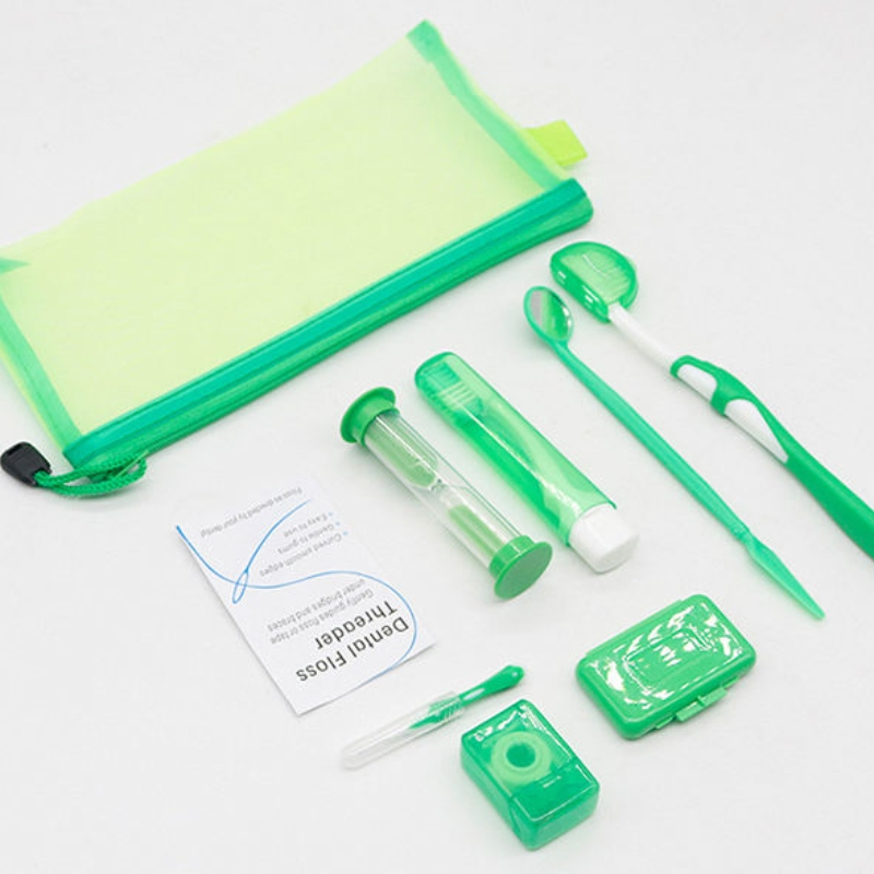 8PCS/Set Orthodontic Oral Care Set Dental Clinic Wax Toothbrush Floss Oral Mirror