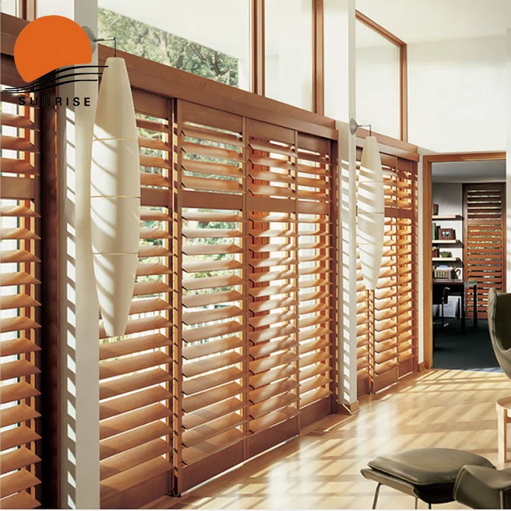 Factory Direct Sale Remote Control 25mm 35mm 50mm Wooden Venetian Blinds Outdoor Wooden Blinds