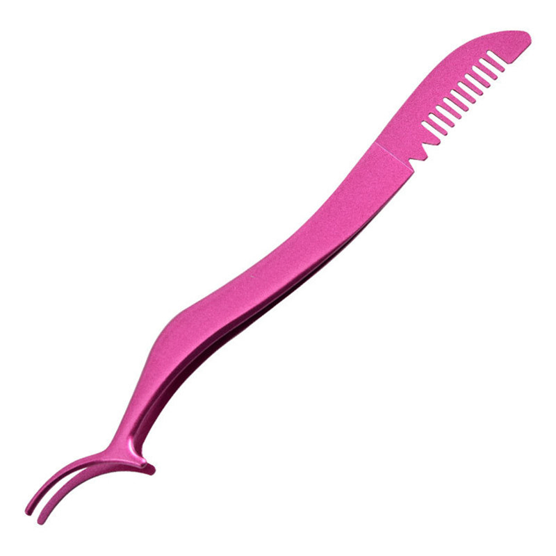 Pterosaur Durable Stainless Steel Curved Lash Eyelash Extension Application Tweezer with Comb