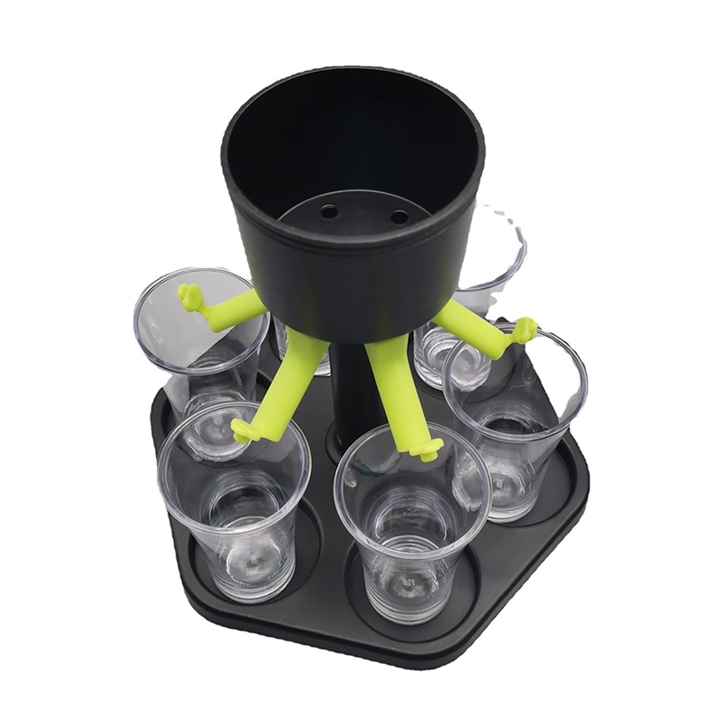 Beer Liquor Dispenser and Holder 6 Glass Multi Shot Pourer with Individual Stoppers
