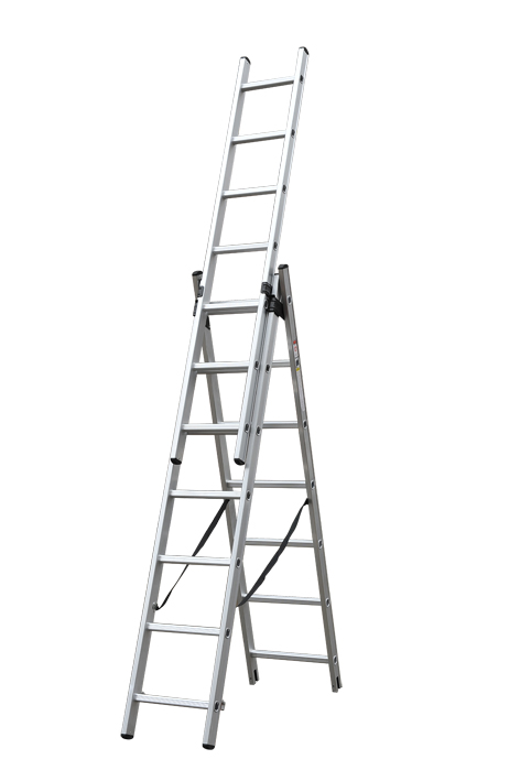 Silver White Single-Side Grooved Rail Extension Ladder