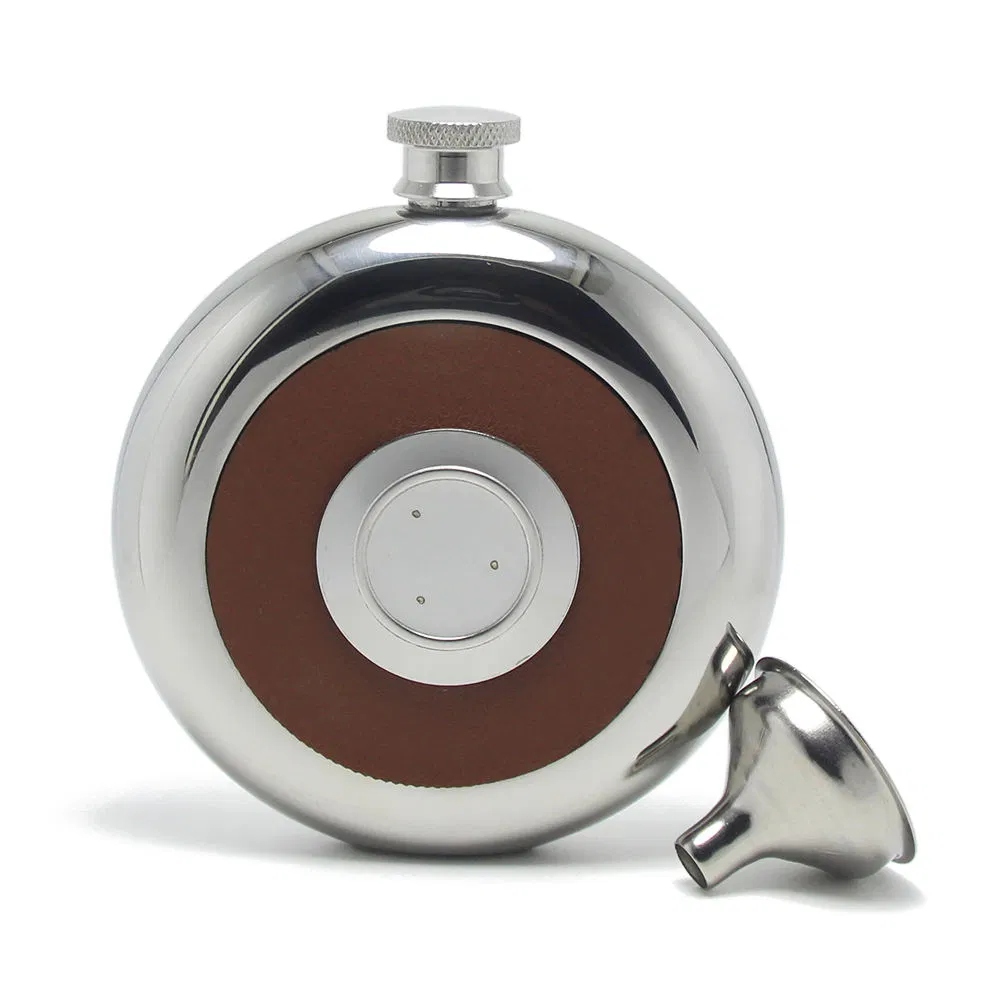 5oz Round Hip Flask Insert Cup Shot Glass Stainless Steel Hip Flask Built in Collapsible Shot Glass Novelty Silver Hip Flask