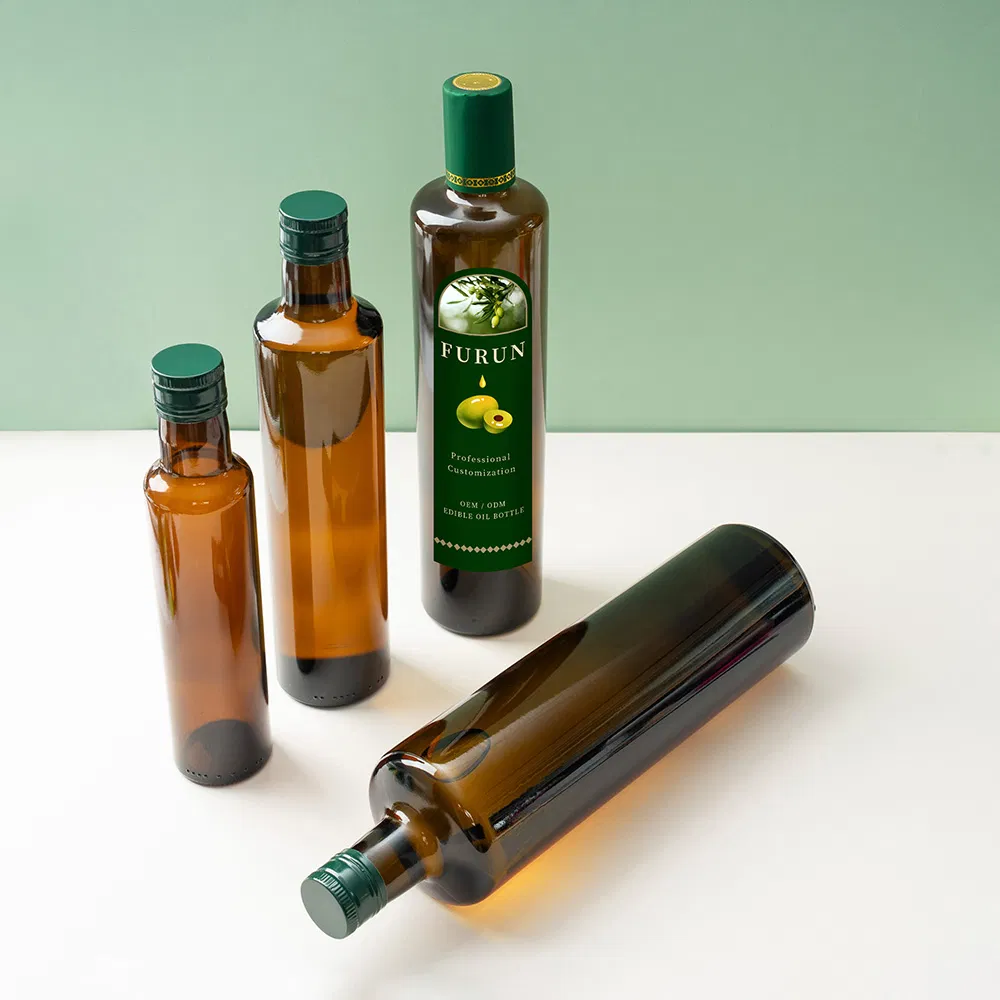 Food Grade Soy Sauce Cooking Oil Bottle Packaging 750ml Empty Amber Round Olive Oil Bottle for Kitchen