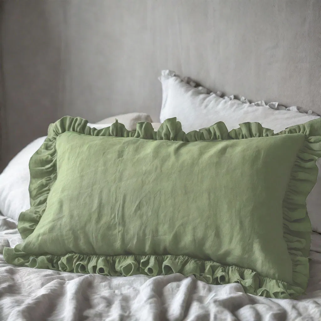 OEM Linen Solid Color with Ruffled Edge Dormitory Cotton Pillow Case