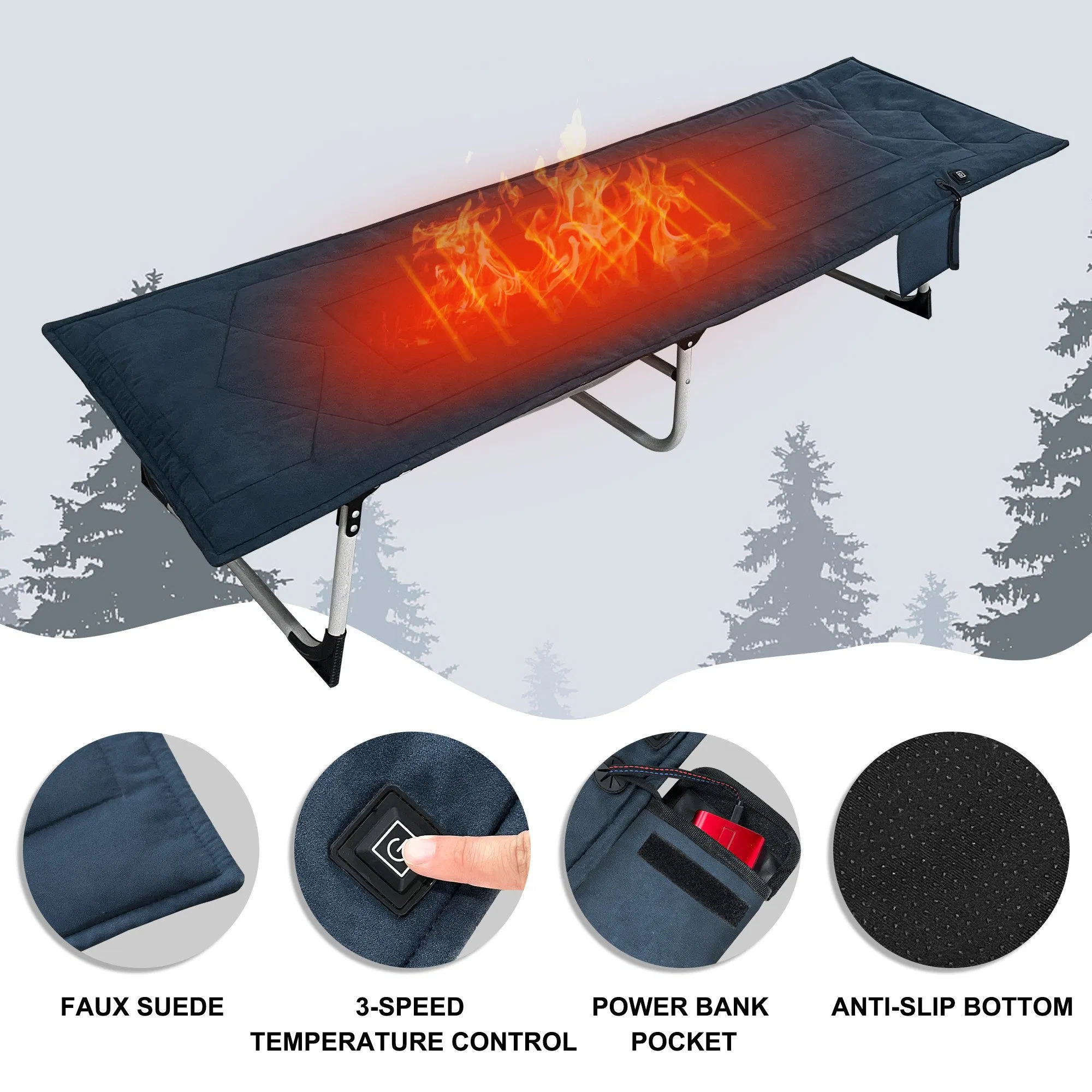 Mydays Tech Suede Electric Heated Camping Cot Mat Power Bank Winter Warmth
