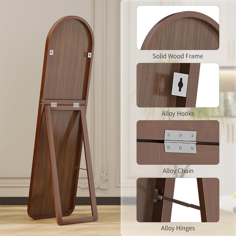 Arched Full Length Free Standing Mirror Arch Wall-Mounted Wood Frame Dress Mirror