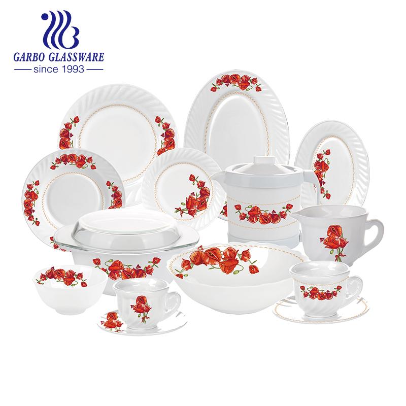 Promotion White Opal Glassware 58PCS Set Heat Resistant Opal Glass Dinner Set Flatware Tableware Set