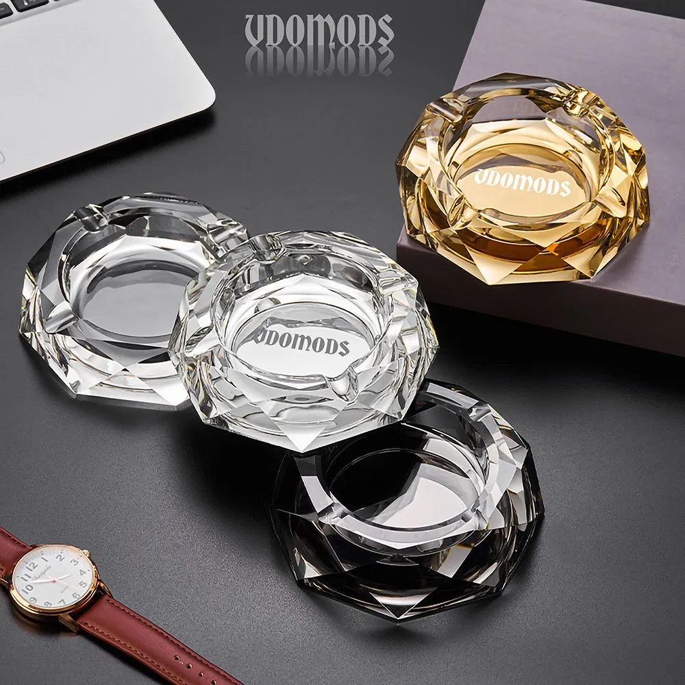 Crystal Ashtray Modern Ash Tray Holder Cigarettes Decor Tray Colorful Pattern Tabletop Decoration