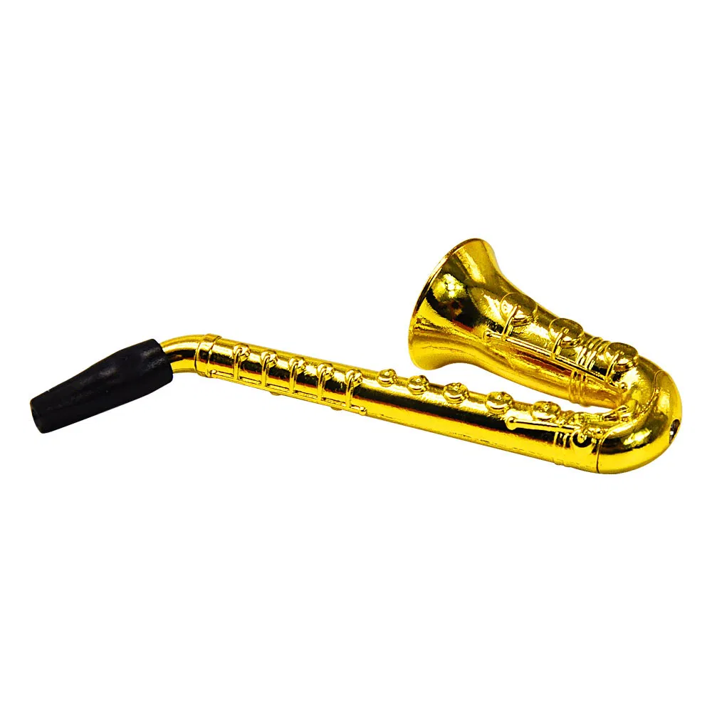 Golden Metal Portable Tobacco Smoking Saxophone Pipes with Silver Screens