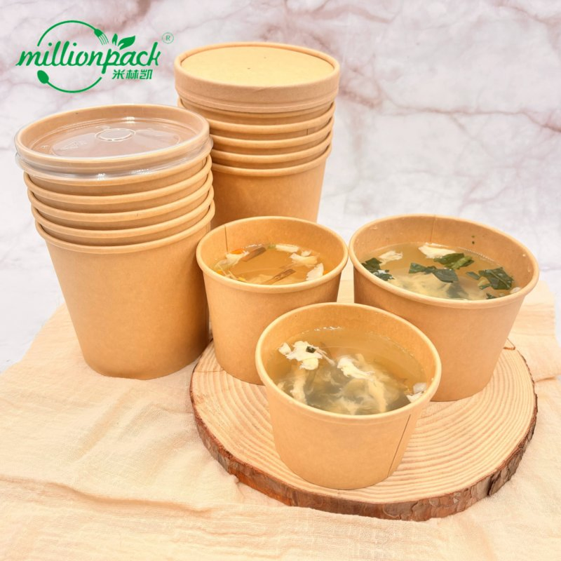 8/12/16/26 Oz Food Grade Kraft Paper Soup Bowl with Lid Hot Soups