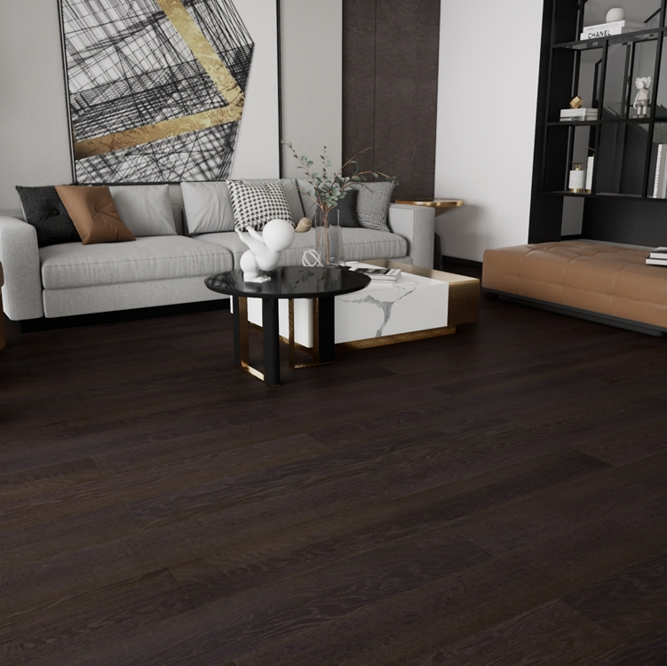 Sleek Dark Black Long Wide Plank Oak Engineered Flooring – Engineered Wood for Modern Apartments