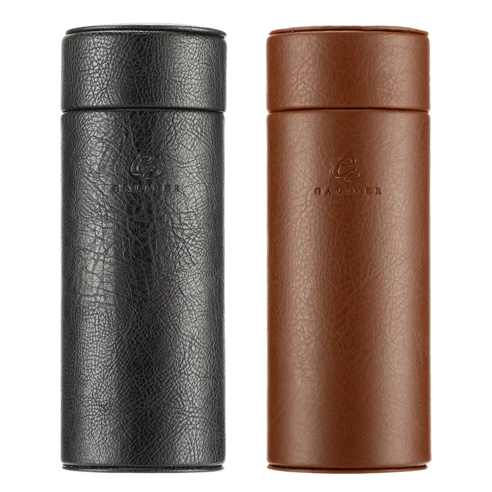 Embossed Logo Leather Travel Portable Cigarette Humidor Tube Case
