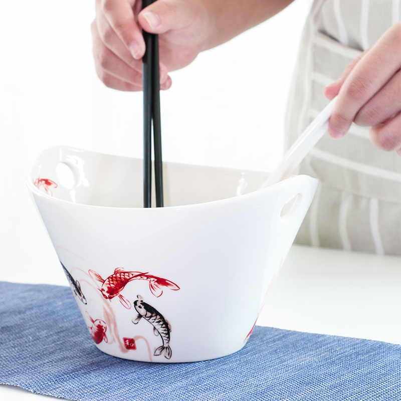 Large Noodle Ramen Bowl with Chopsticks Rest/Porcelain Noodle Bowl Set