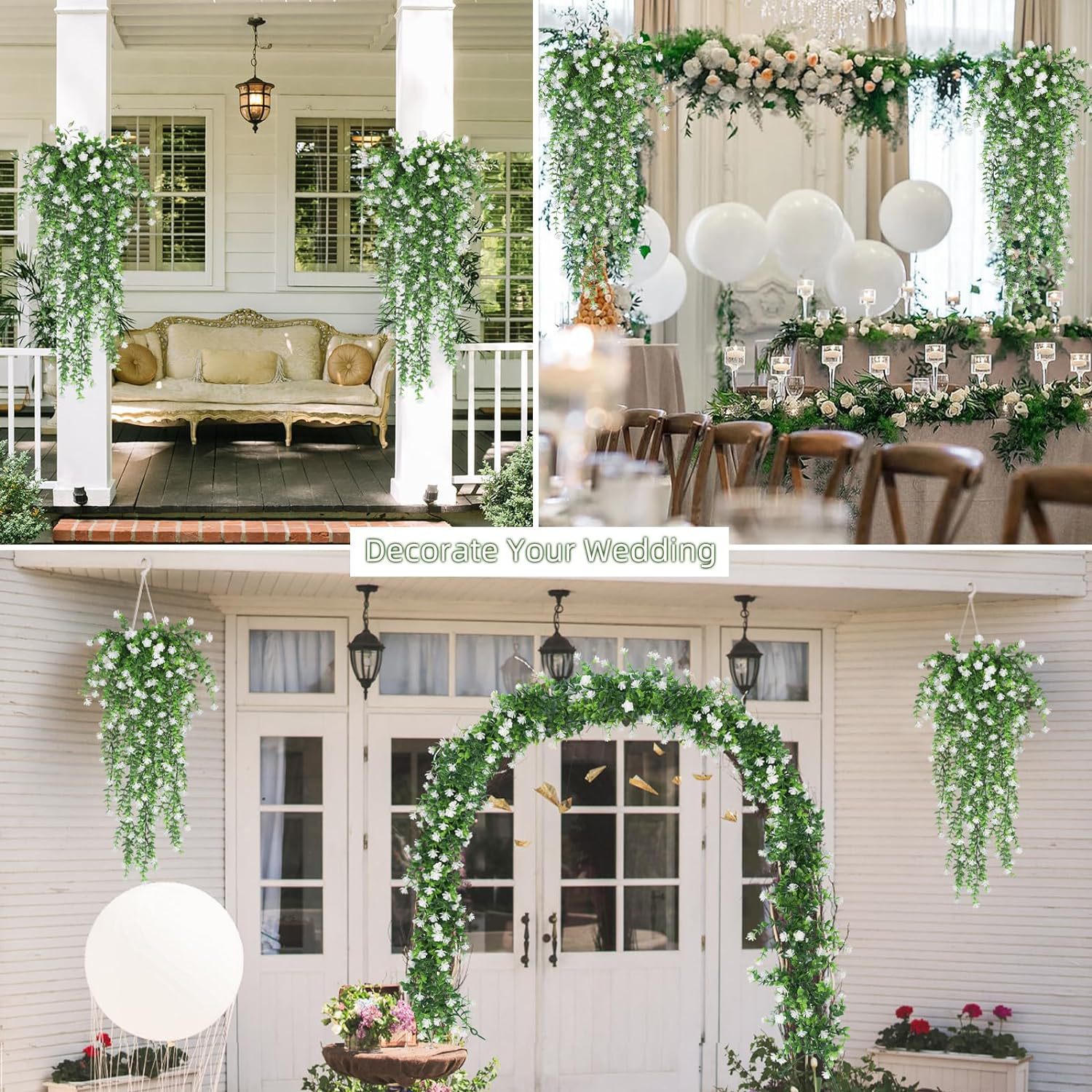 Цветы искусственные подвесные белые УФ-стойкие пластик