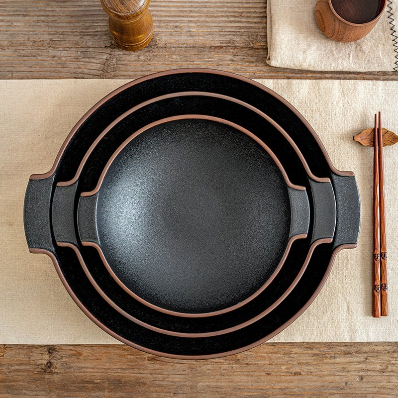 Cast Iron Black Restaurant Noodle Soup Bowl Serving Large Ceramic Bowl