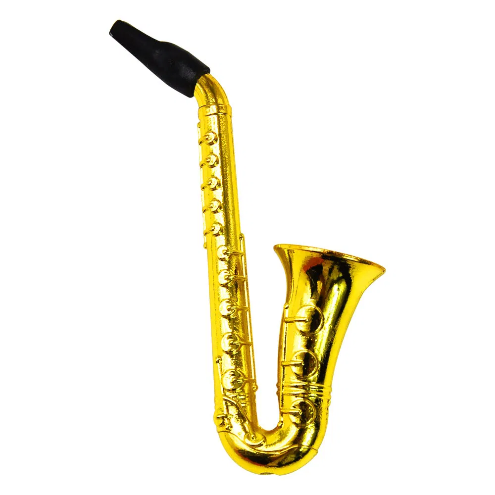 Golden Metal Portable Tobacco Smoking Saxophone Pipes with Silver Screens