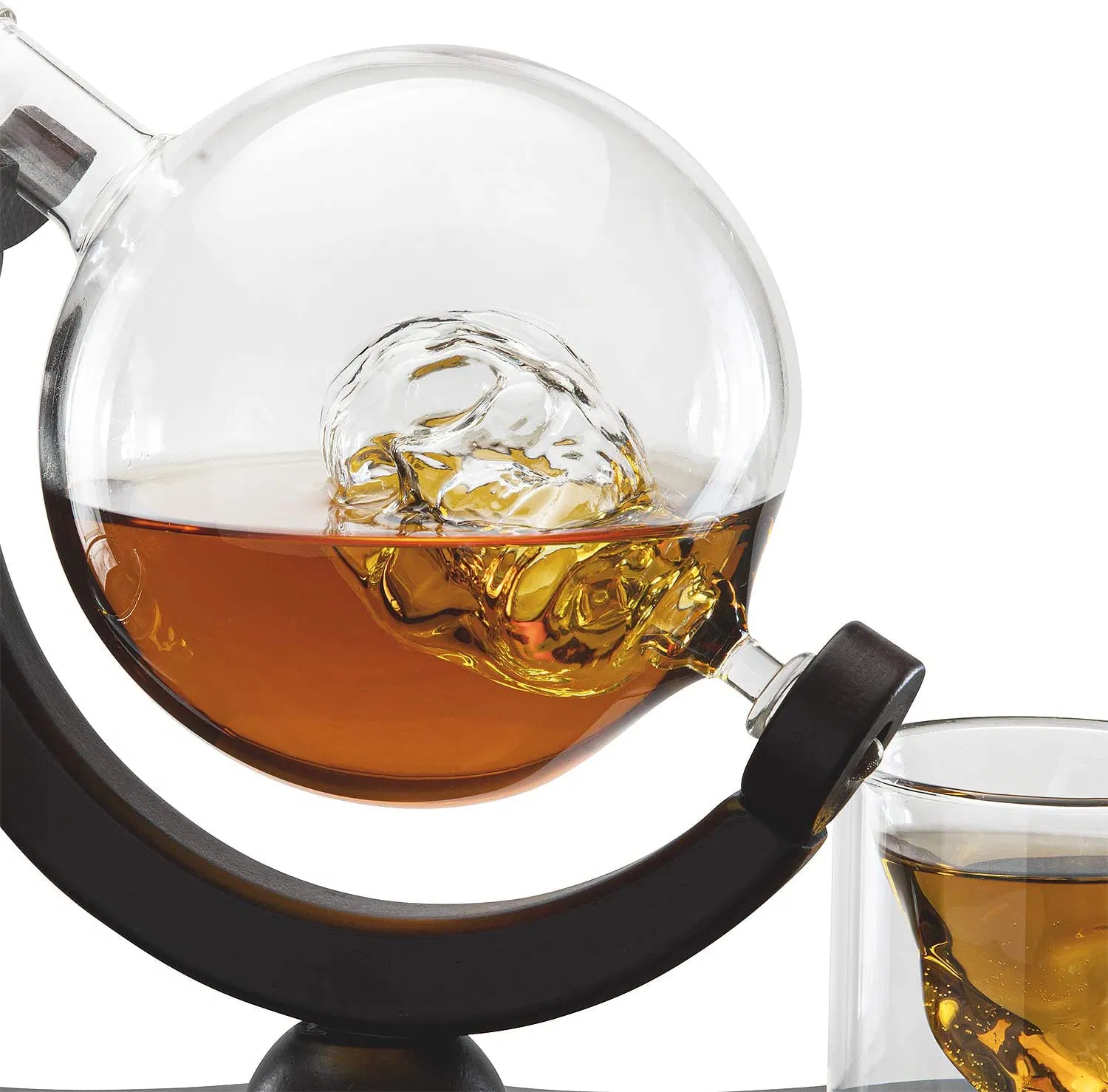 Whiskey Decanter Globe Set with 4 Etched Globe Whisky Glasses - for Liquor, Scotch, Bourbon, Vodka - 850ml