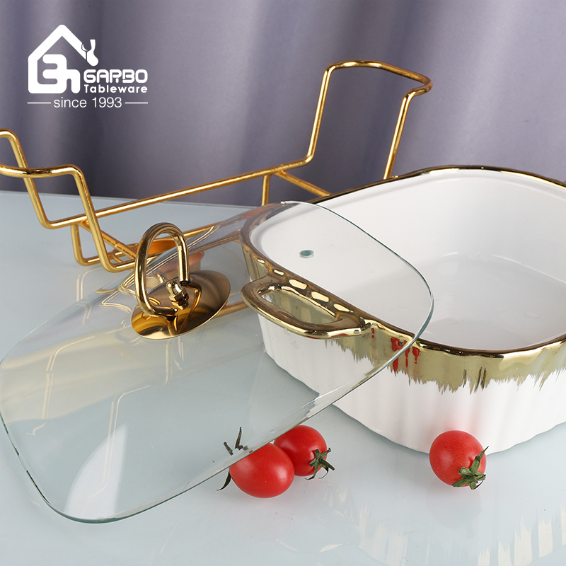 Electroplating Golden 700ml Porcelain Banking Set with Porcelain Lid