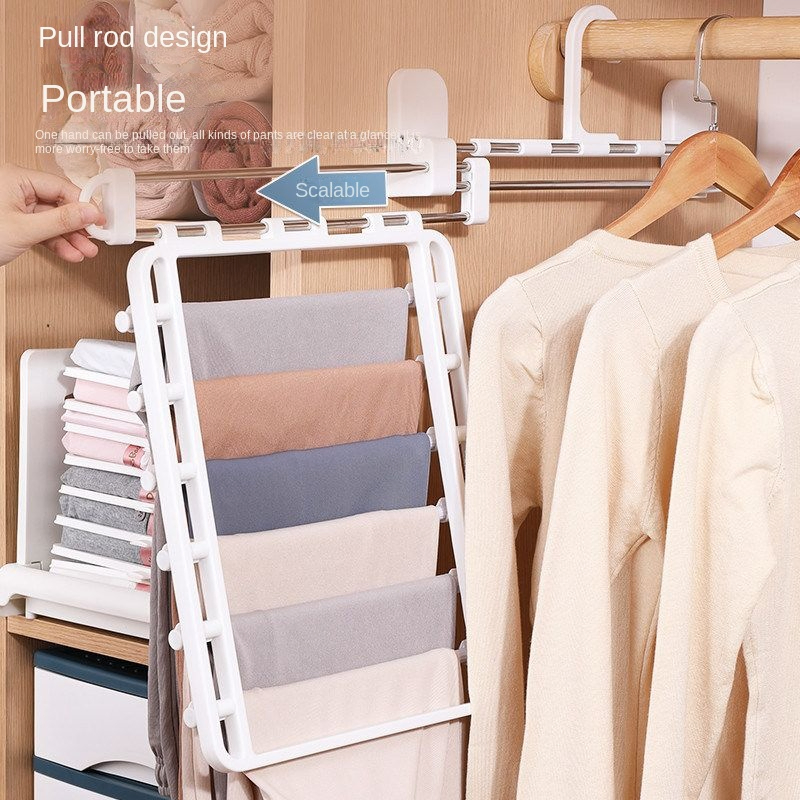 Bold Folding Telescopic Plastic Wall-Mounted Non-Perforated Multi-Layer Trouser Rack Hanger