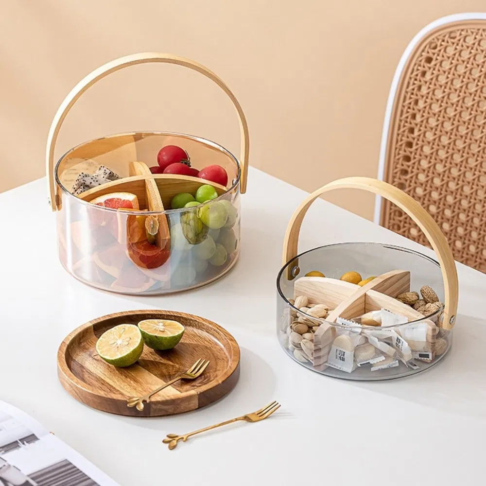 Fruit Basket with Wooden Divider Kitchen Organizer Multi-Compartment Food Mi24742