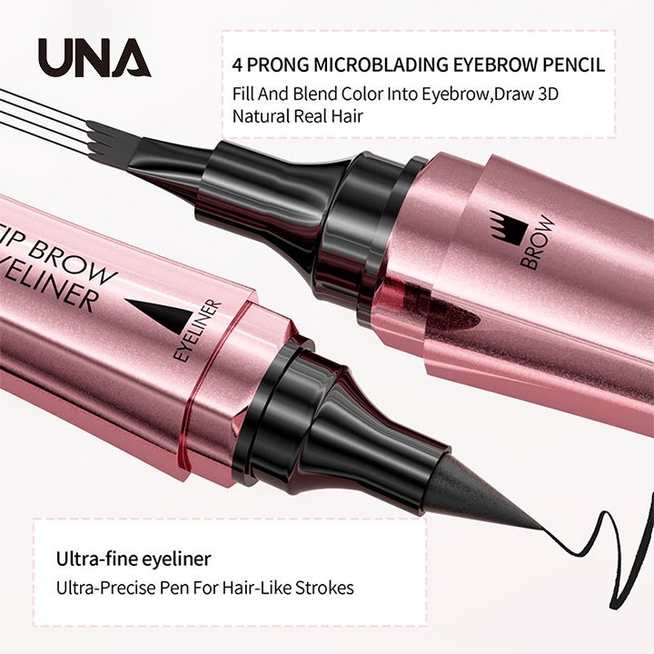 Hot Selling 2 in 1 Pink Four-Prong Eyebrow Pencil Liquid Eyeliner Waterproof Natural for Women