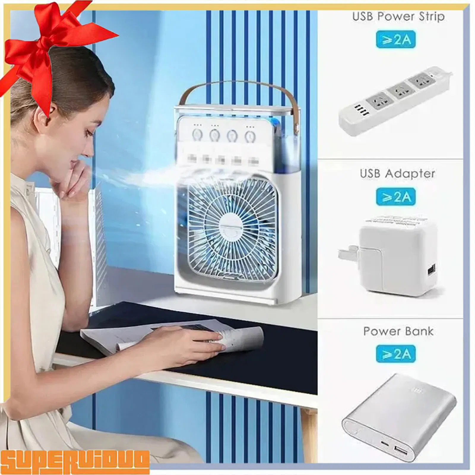 Factory Wholesale Personal Mini Air Cooler Evaporative Cooling Fan with 7 Color LED Lights 3 Wind Speeds Timer 1/2/3h Nightstand Desktop Use