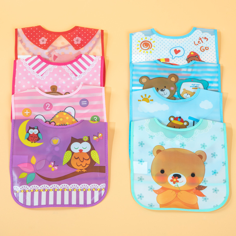 Preschool Drool Bibs - No Wash PEVA, Lightweight Cartoon Feeding Bib