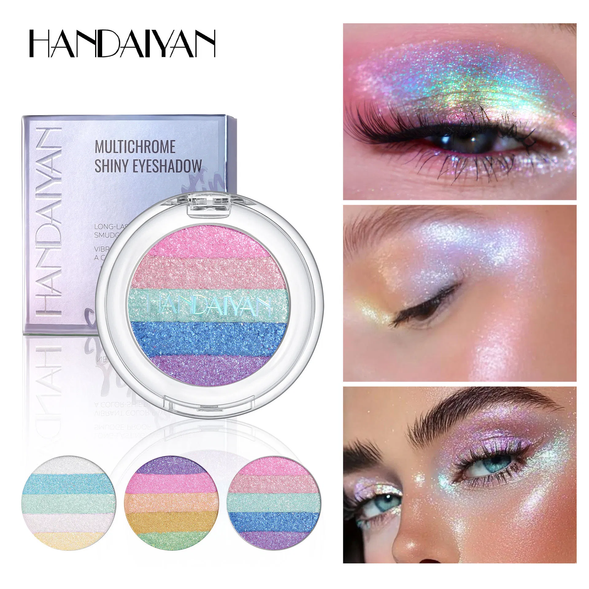 5-Color Rainbow Fluorescent Powder Metallic Chameleon Eyeshadow Palette Body Illuminating Pearl Glitter Shimmer Makeup 5 in 1