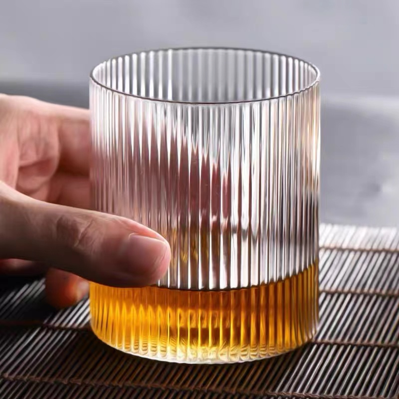 Twisted Crystal Striped Whiskey Glass Vertical Stripes Tumbler Cocktail Wine Cup Barware