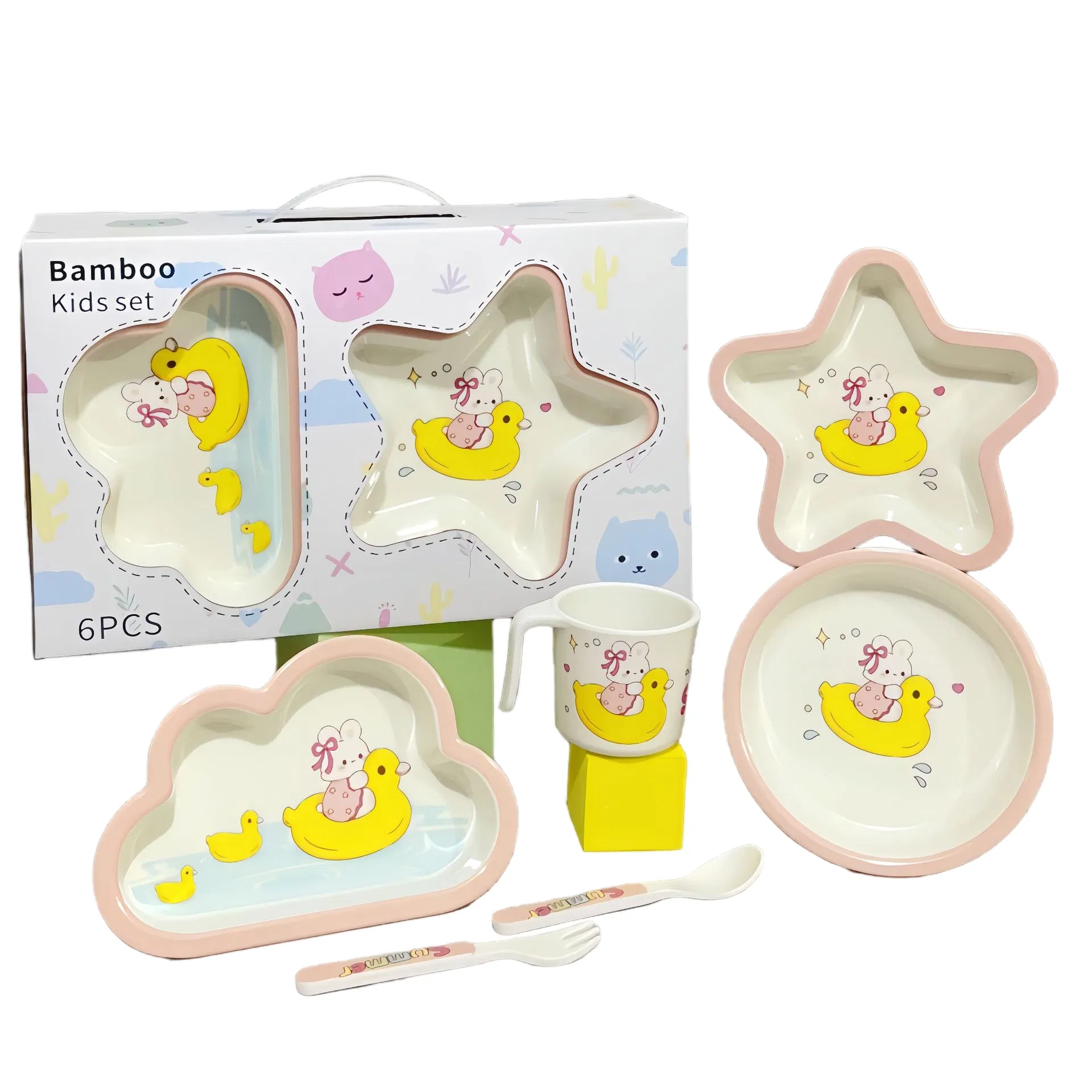 Eco-Friendly Bamboo Fiber 6-Piece Kids Construction Tableware Set