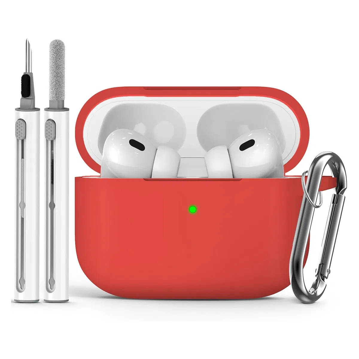 Чехол силиконовый для AirPods с ручкой-чистилкой и карабином