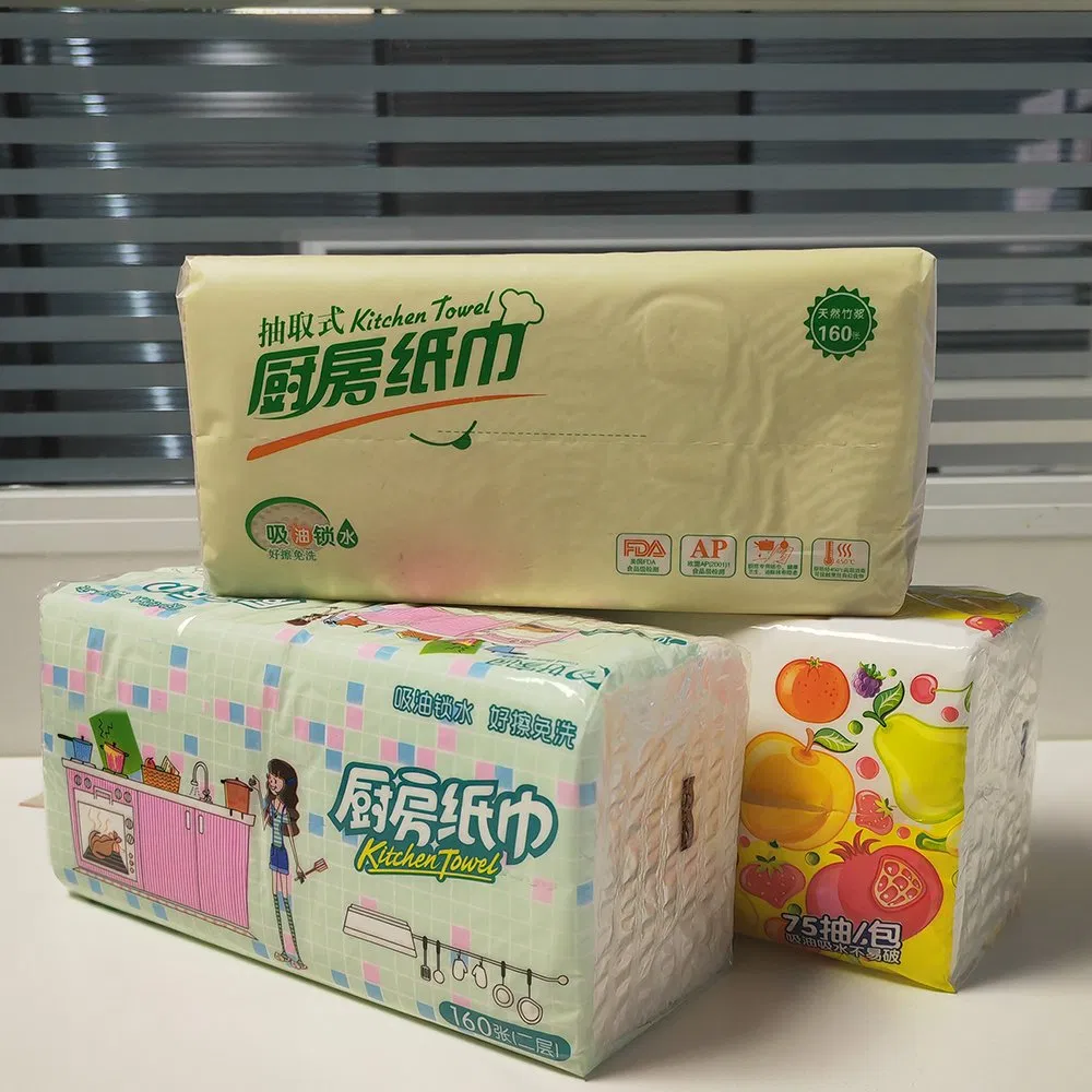Factory Price Custom Wholesale 2ply Printed Kitchen Paper Towel Roll with Plastic & Paper Wrapper Packaging