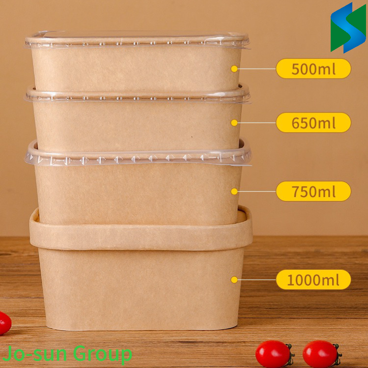 Jo-Sun Rectangular Paper Box Disposable Kraft Paper Bowl Take Away Salad Paper Lid