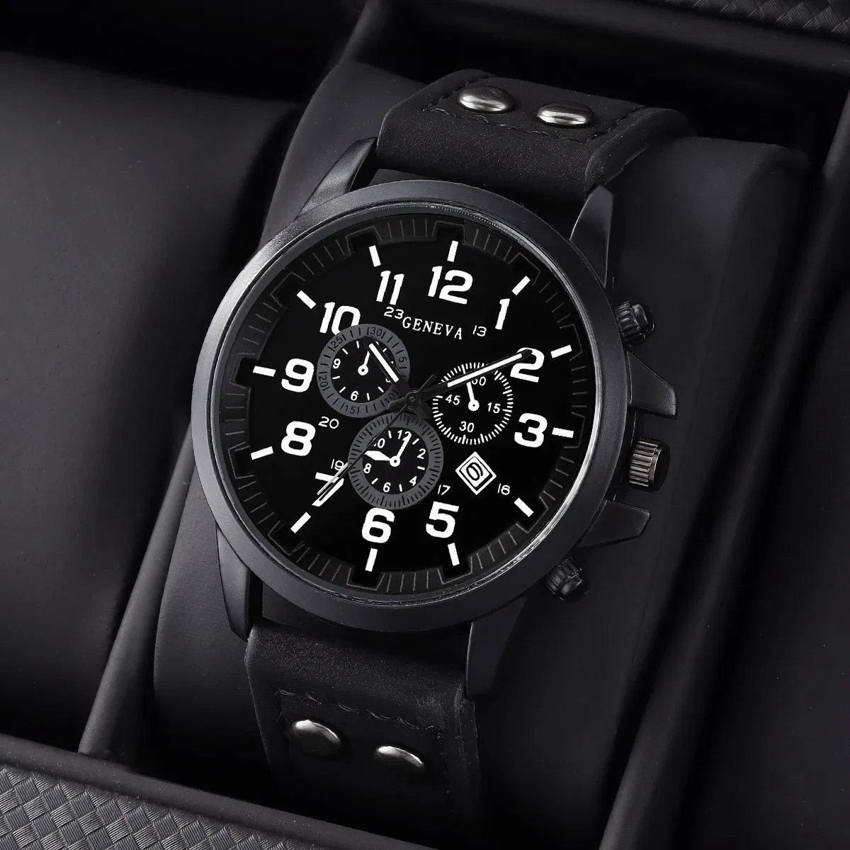 2-Piece Trendy Cuban Oversized Dial Men's Watch Set