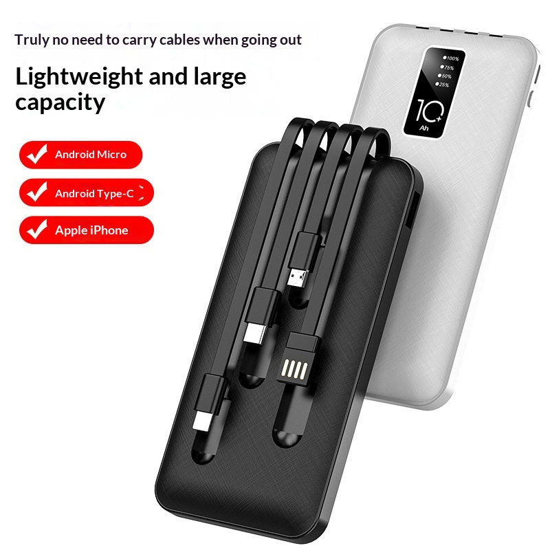 Portable Charger 10000mAh Fast Charging USB C Power Bank Built-in 4 Cable Travel Essential Battery Pack